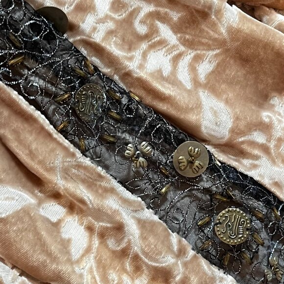 Sundance Champagne Crushed Velvet Silk Dress Bead Accent Sheer Sleeves 12 Elegan - Picture 7 of 12